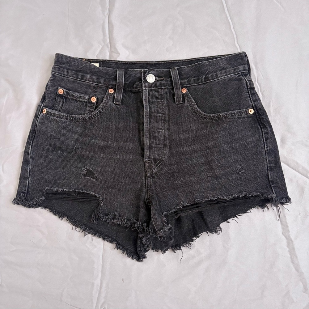 Levi’s Black 501 High-waist Distressed Denim Shorts